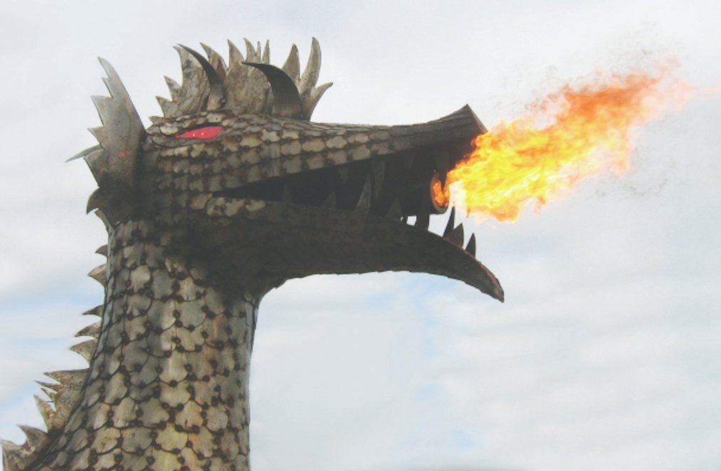 Rusty the dragon of minnesota breathing fire